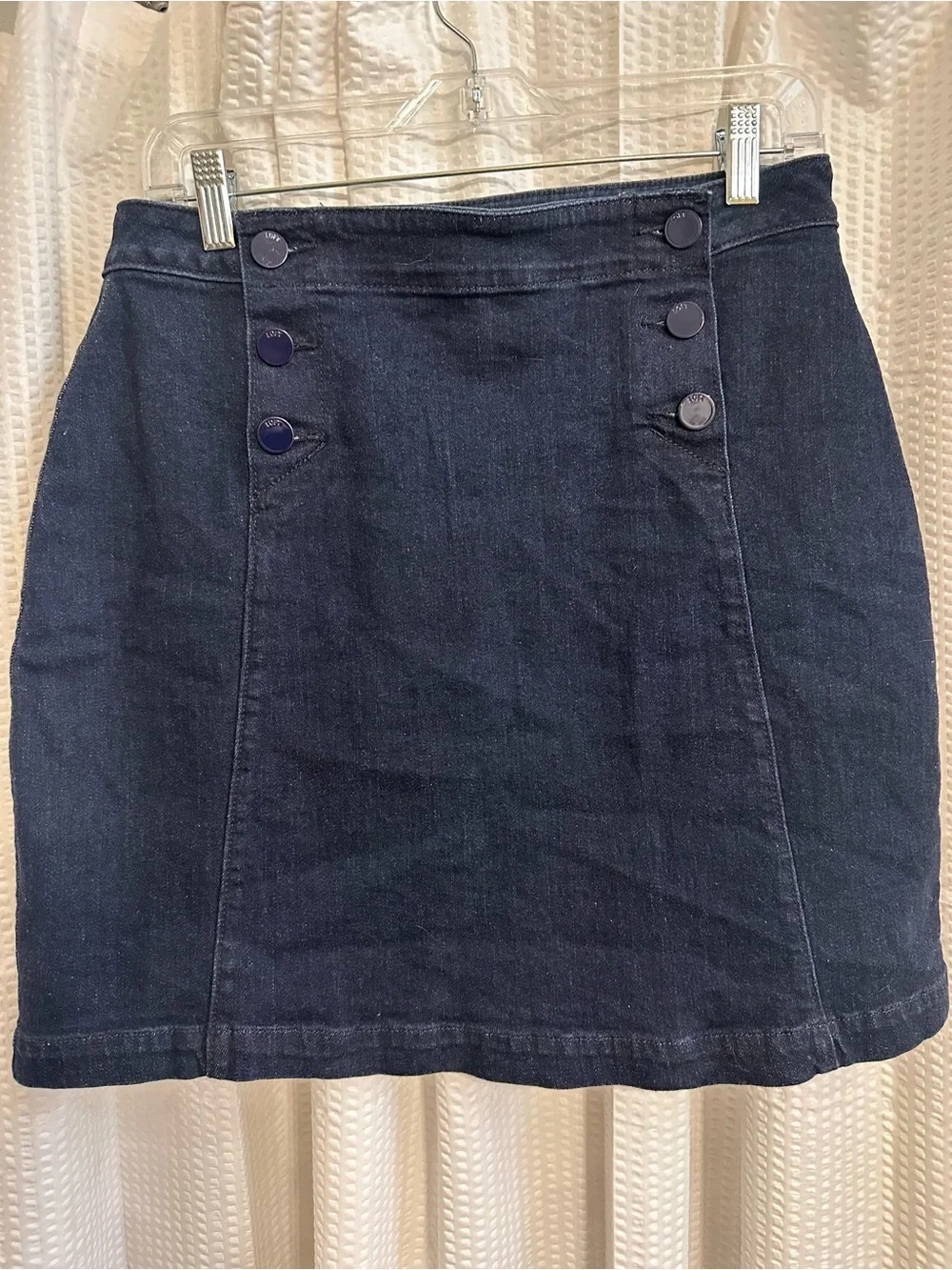 LOFT Navy Button-Front Denim Mini Skirt